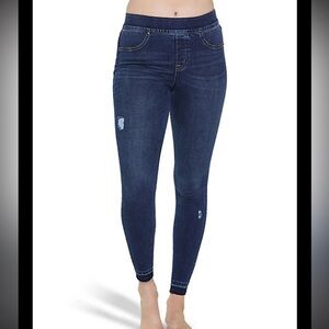 SPANX Distressed Raw Hem Dark Wash Skinny Jeans
